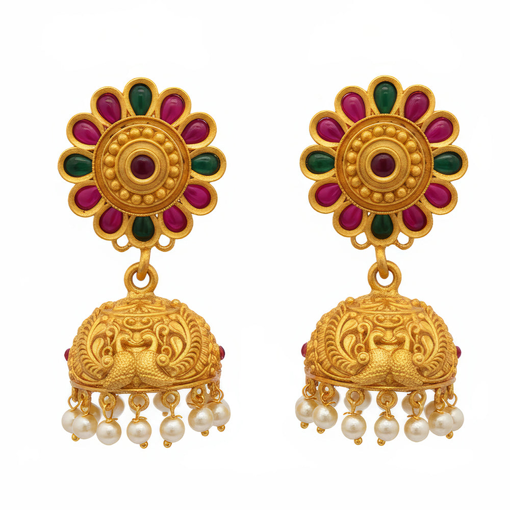Js Fashion Royal Pota Stone And Pearl Jhumki Earrings for Women