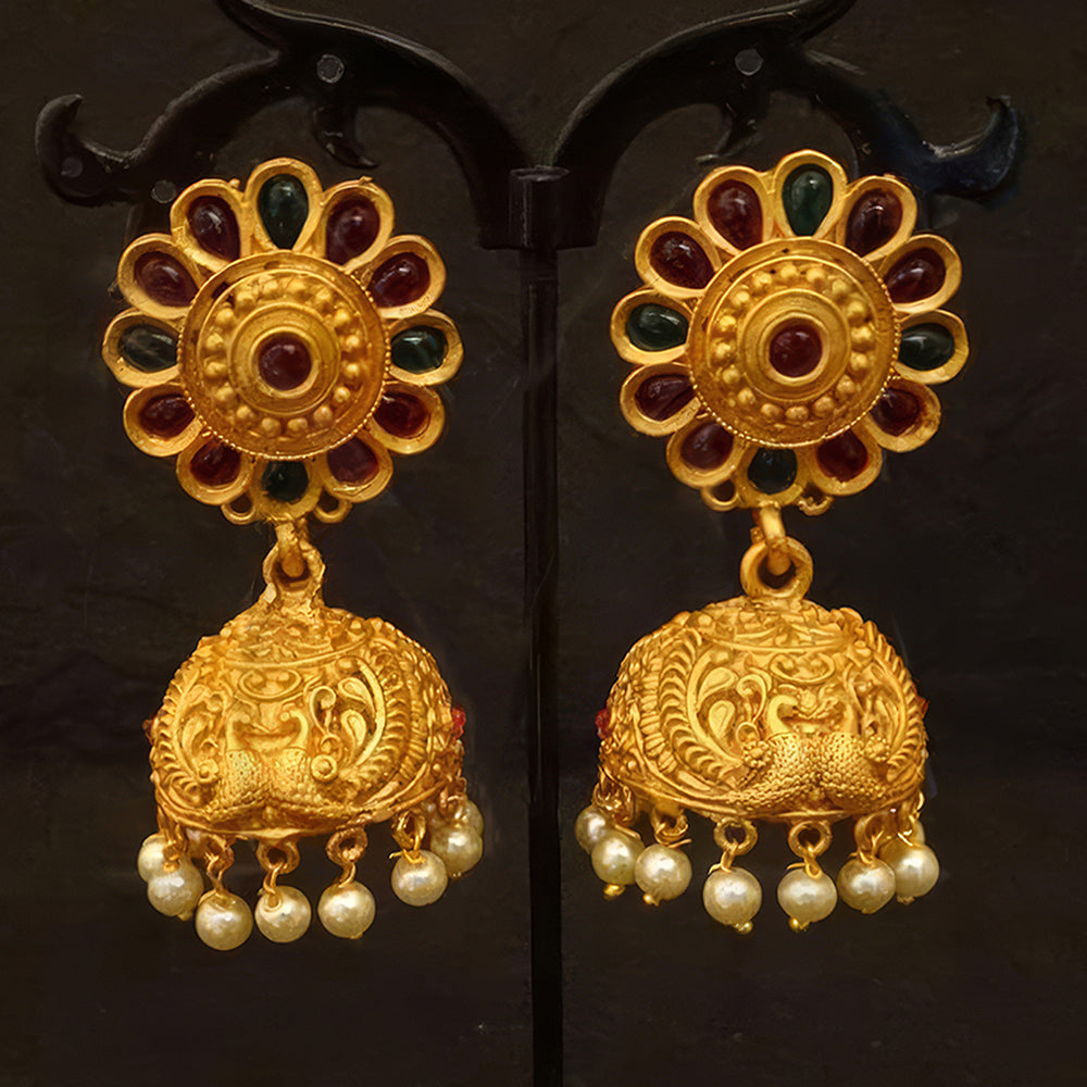 Js Fashion Royal Pota Stone And Pearl Jhumki Earrings for Women