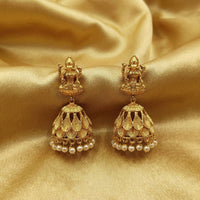 JS Fashion Temple Style Leaf Design Pearl Jhumki Earrings