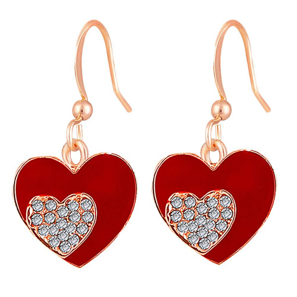 Mahi Rose Gold Plated Red Meenakari Work and Crystals Dual Heart Earrings for Women (ER1109844ZRed)