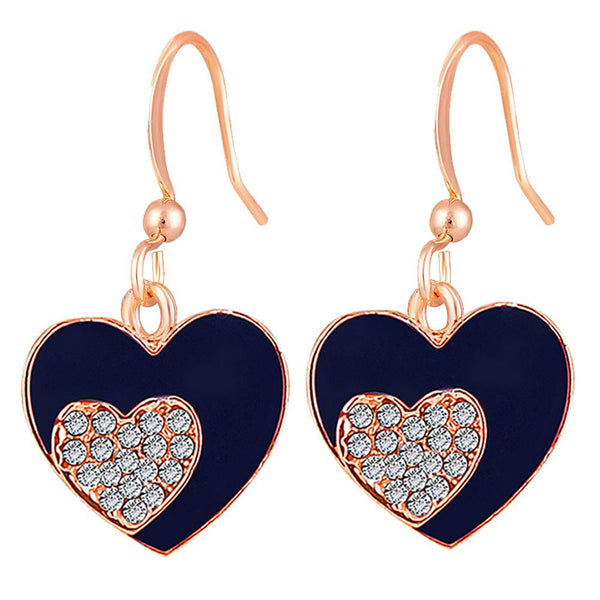 Mahi Rose Gold Plated Navy Blue Meenakari Work and Crystals Dual Heart Earrings for Women (ER1109845ZNBlu)