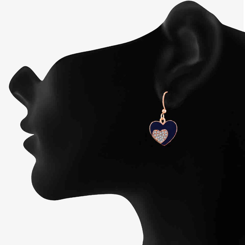 Mahi Rose Gold Plated Navy Blue Meenakari Work and Crystals Dual Heart Earrings for Women (ER1109845ZNBlu)