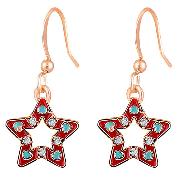 Mahi Rose Gold Plated Red Meenakari Work and Crystals Star Earrings for Women (ER1109846ZRed)