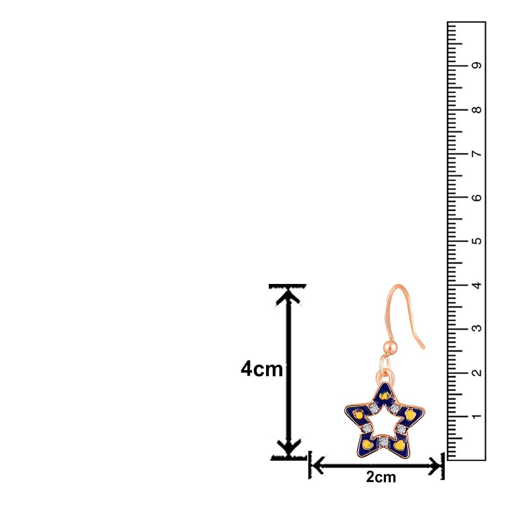 Mahi Rose Gold Plated Navy Blue & Yellow Meenakari Work and Crystals Star Earrings for Women (ER1109847ZNBlu)