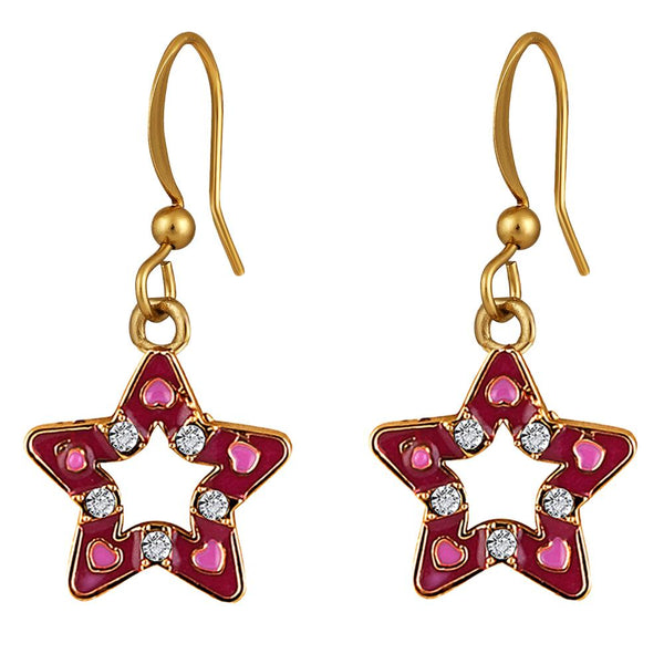 Mahi Gold Plated Pink Meenakari Work and Crystals Star Earrings for Women (ER1109848GPin)