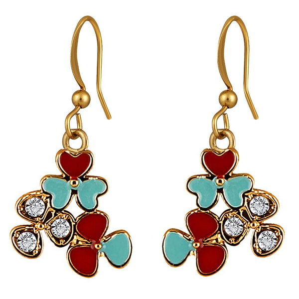 Mahi Gold Plated Red and Blue Meenakari Work and Crystals Floral Earrings for Women (ER1109852GRedBlu)