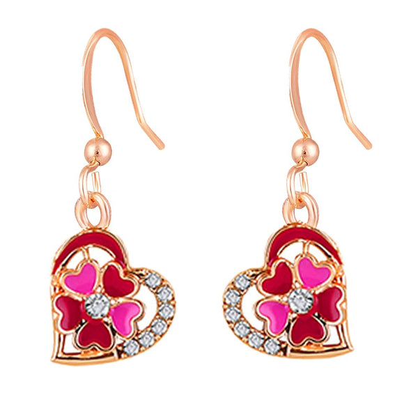 Mahi Rose Gold Plated Red and Pink Meenakari Work and Crystals Floral Heart Earrings for Women (ER1109856ZRedPin)