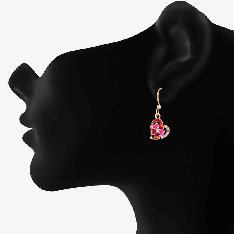 Mahi Rose Gold Plated Red and Pink Meenakari Work and Crystals Floral Heart Earrings for Women (ER1109856ZRedPin)
