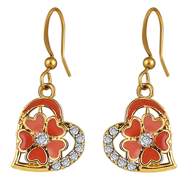 Mahi Gold Plated Orange Meenakari Work and Crystals Floral Heart Earrings for Women (ER1109858GOrg)
