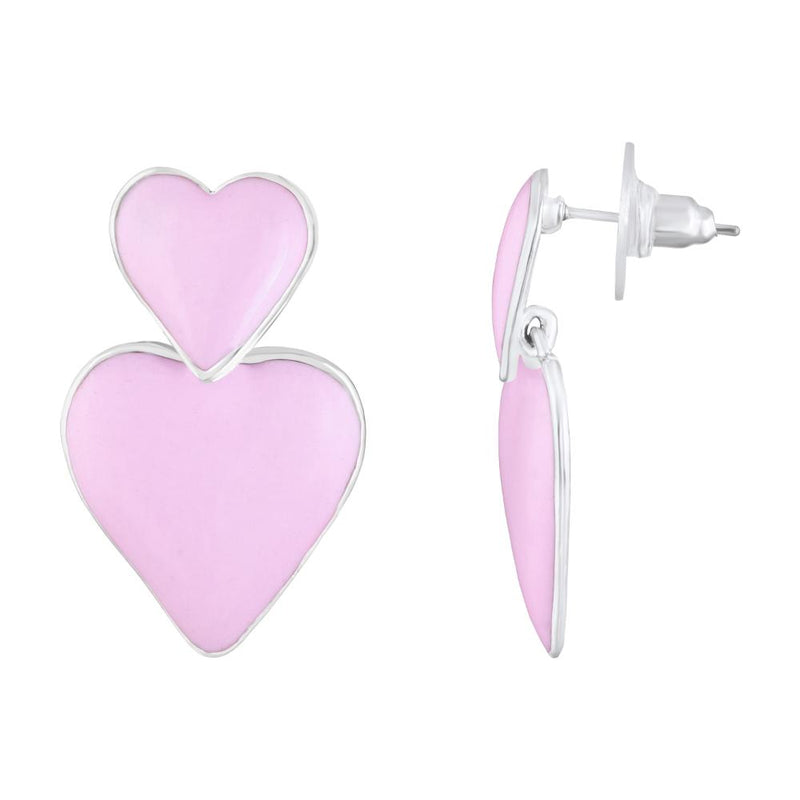 Mahi Rhodium Plated Pink Meenakari Work Dual Heart Drop Earrings for Women (ER1109863RPin)