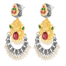 Mahi Traditional Dual-Tone Temple Style Dangler Jhumka Earrings with Kundan & Artificial Pearl Beads for Womens (ER1109887M)