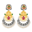 Mahi Traditional Dual-Tone Temple Style Dangler Jhumka Earrings with Kundan & Artificial Pearl Beads for Womens (ER1109887M)