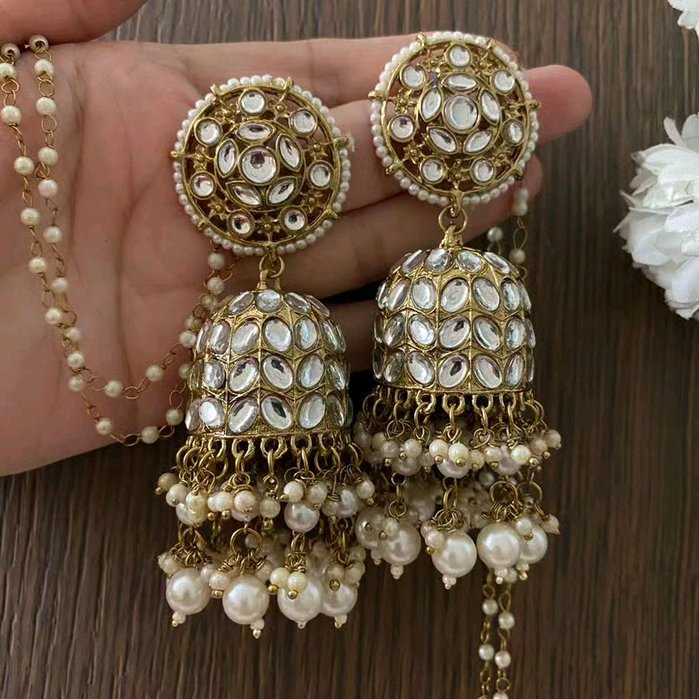 Gehana Mahal Gold Plated Kundan Kanchain Jhumki Earrings