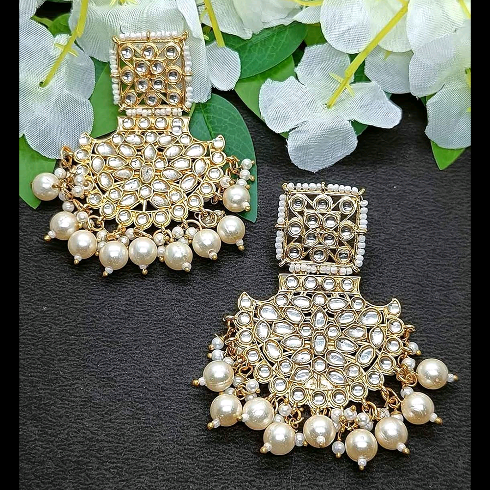 Gehana Mahal Gold Plated Kundan And Pearl Dangler Earrings