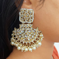 Gehana Mahal Gold Plated Kundan And Pearl Dangler Earrings