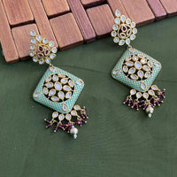Arham Premium Gold Plated Designer Heavy Polki Kundan Beads Meenakari Dangler Earrings