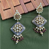 Arham Premium Gold Plated Designer Heavy Polki Kundan Beads Meenakari Dangler Earrings