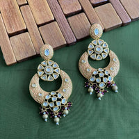 Arham Premium Gold Plated Designer Heavy Polki Kundan Beads Meenakari Dangler Earrings