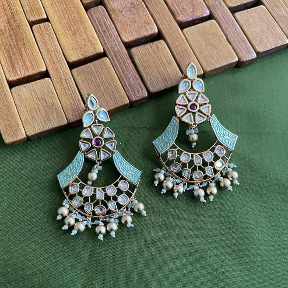 Arham Premium Gold Plated Designer Heavy Polki Kundan Beads Meenakari Dangler Earrings