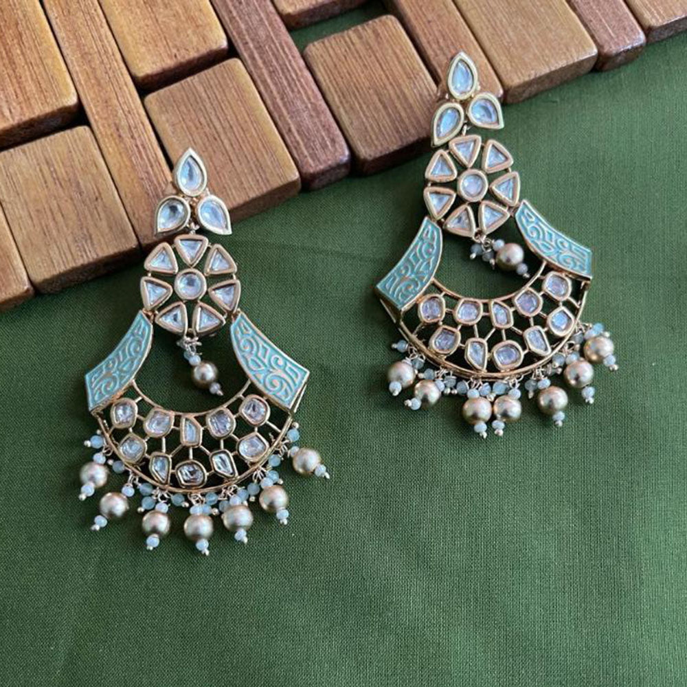 Arham Premium Gold Plated Designer Heavy Polki Kundan Beads Meenakari Dangler Earrings
