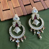 Arham Premium Gold Plated Designer Heavy Polki Kundan Beads Meenakari Dangler Earrings