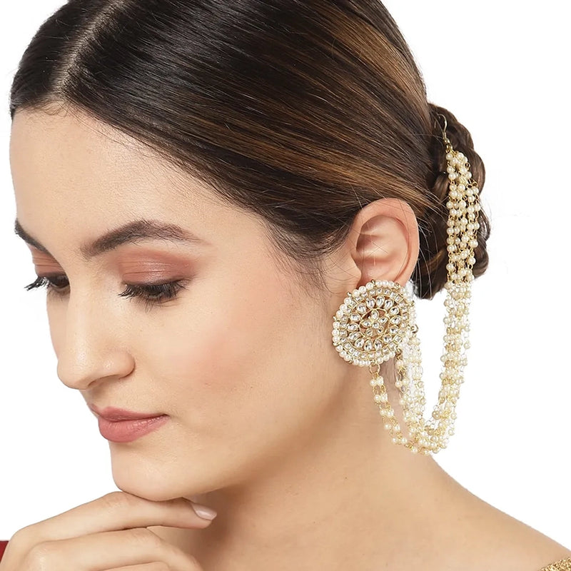Knigght Angel Jewels Gold Plated Kundan Kanchain Studs Earrings