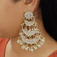 Gehana Mahal Gold Plated Kundan And Pearl Dangler Earrings