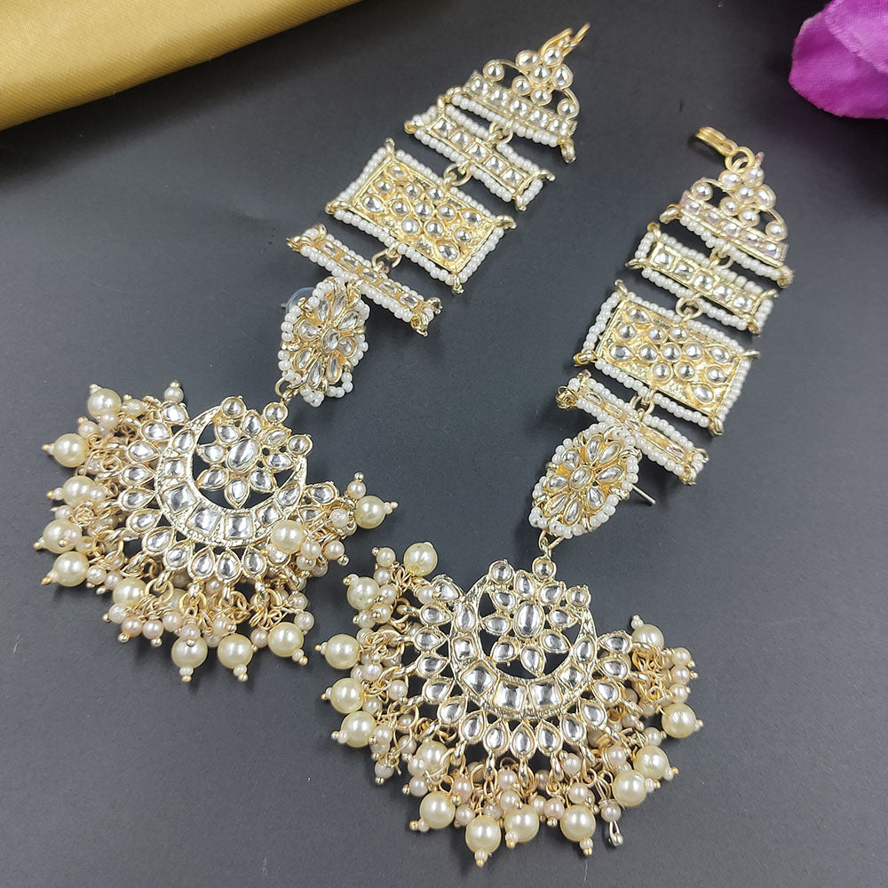 Gehana Mahal Gold Plated Kundan And Pearl Dangler Earrings