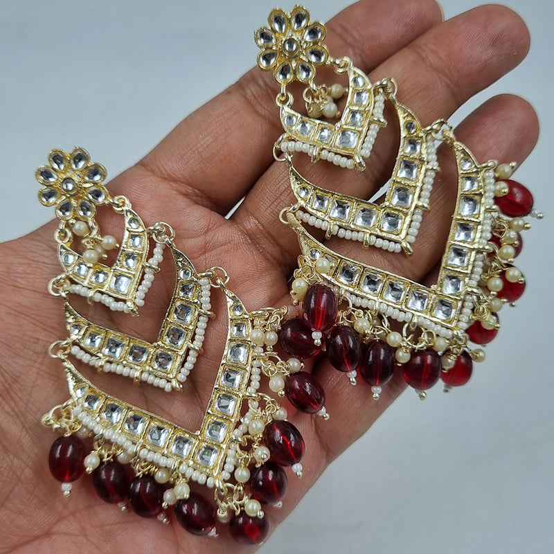 Gehana Mahal Gold Plated Kundan And Beads Dangler Earrings