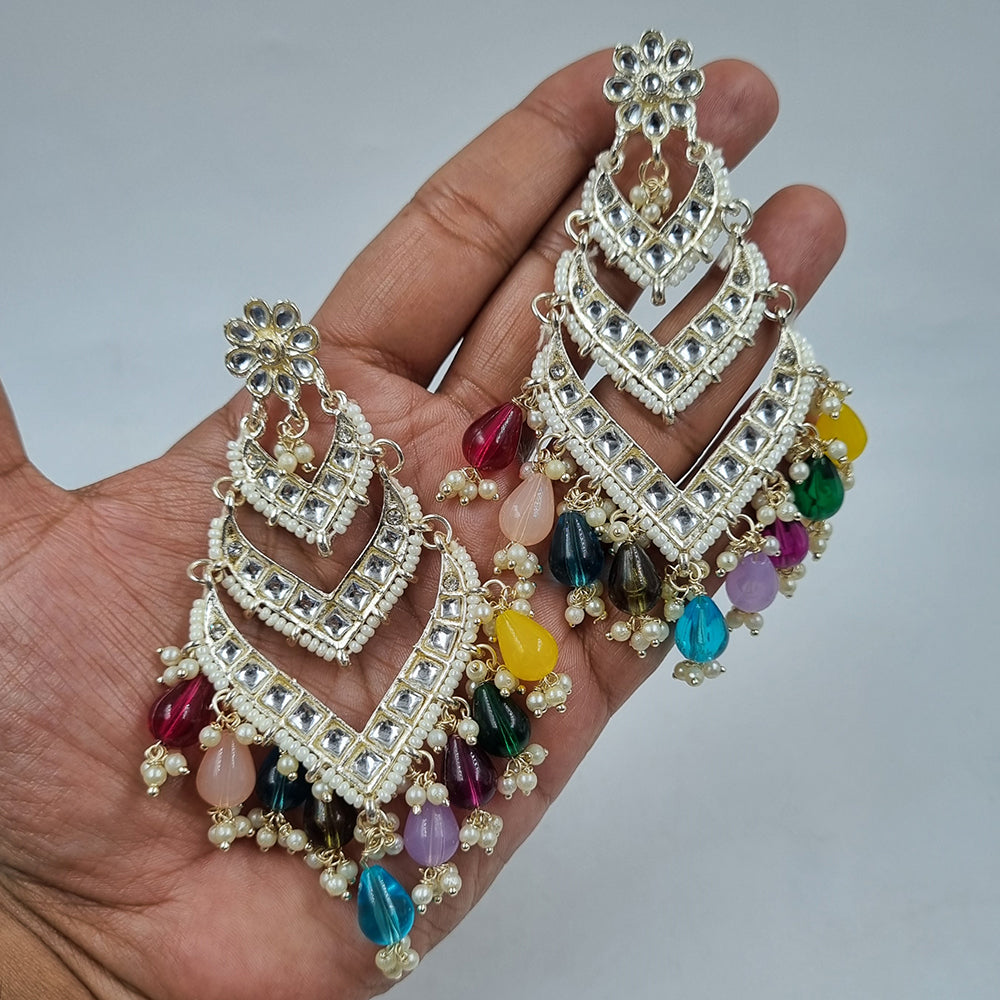 Gehana Mahal Gold Plated Kundan And Beads Dangler Earrings