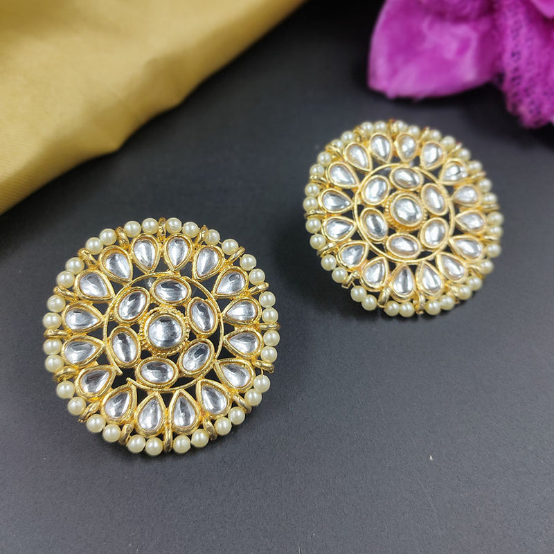 Gehana Mahal Gold Plated Kundan And Pearl Studs Earrings