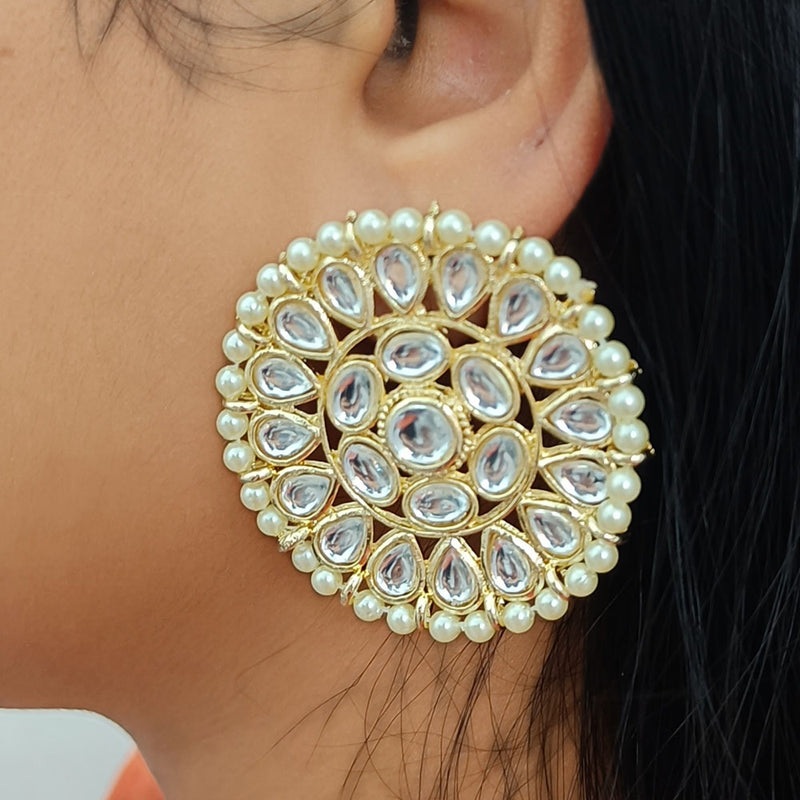 Gehana Mahal Gold Plated Kundan And Pearl Studs Earrings