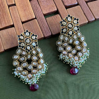 Arham Premium Gold Plated Designer Heavy Polki Kundan Beads Meenakari Dangler Earrings