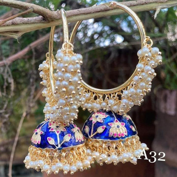 Gehana Mahal Gold Plated Meenakari And Pearl Jhumki Earrings