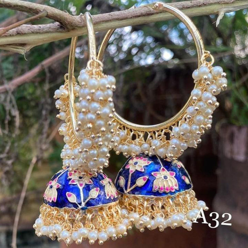 Gehana Mahal Gold Plated Meenakari And Pearl Jhumki Earrings