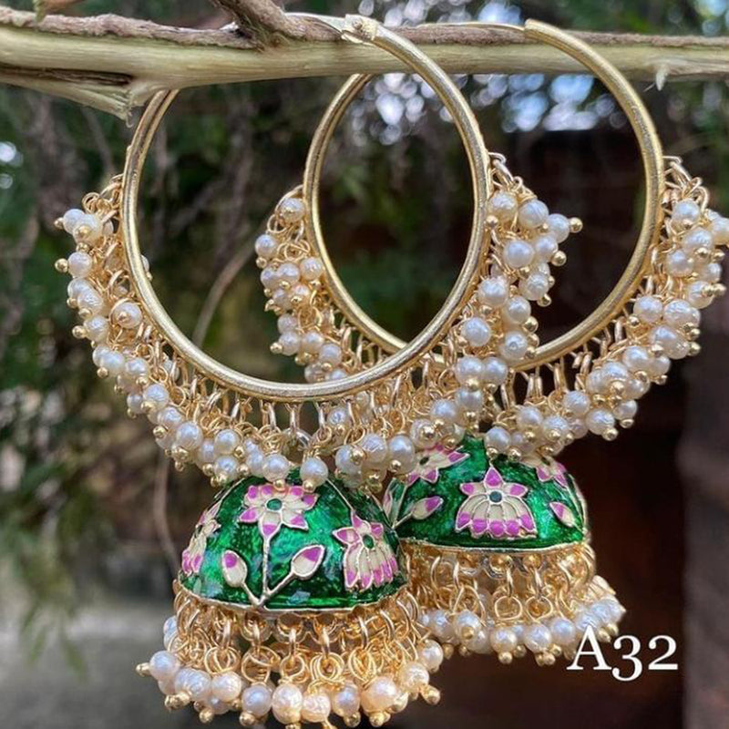 Gehana Mahal Gold Plated Meenakari And Pearl Jhumki Earrings