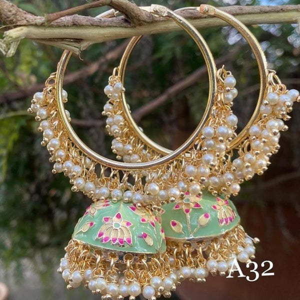 Gehana Mahal Gold Plated Meenakari And Pearl Jhumki Earrings