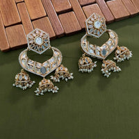 Arham Premium Gold Plated Designer Heavy Polki Kundan Beads Jhumki Earrings
