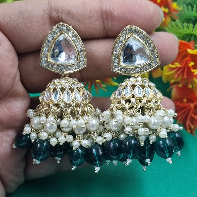 Gehana Mahal Gold Plated Crystal Stone And Pearl Jhumki Earrings