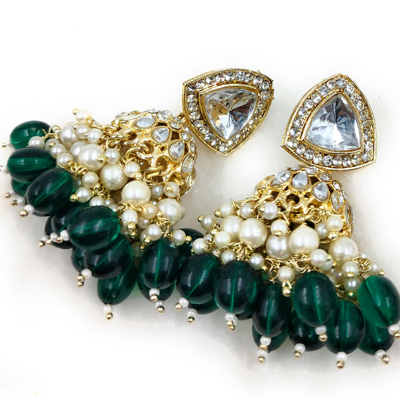 Gehana Mahal Gold Plated Crystal Stone And Pearl Jhumki Earrings