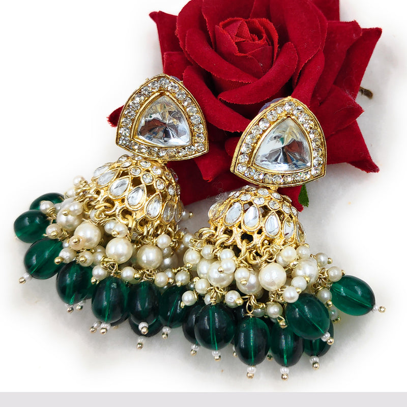 Gehana Mahal Gold Plated Crystal Stone And Pearl Jhumki Earrings