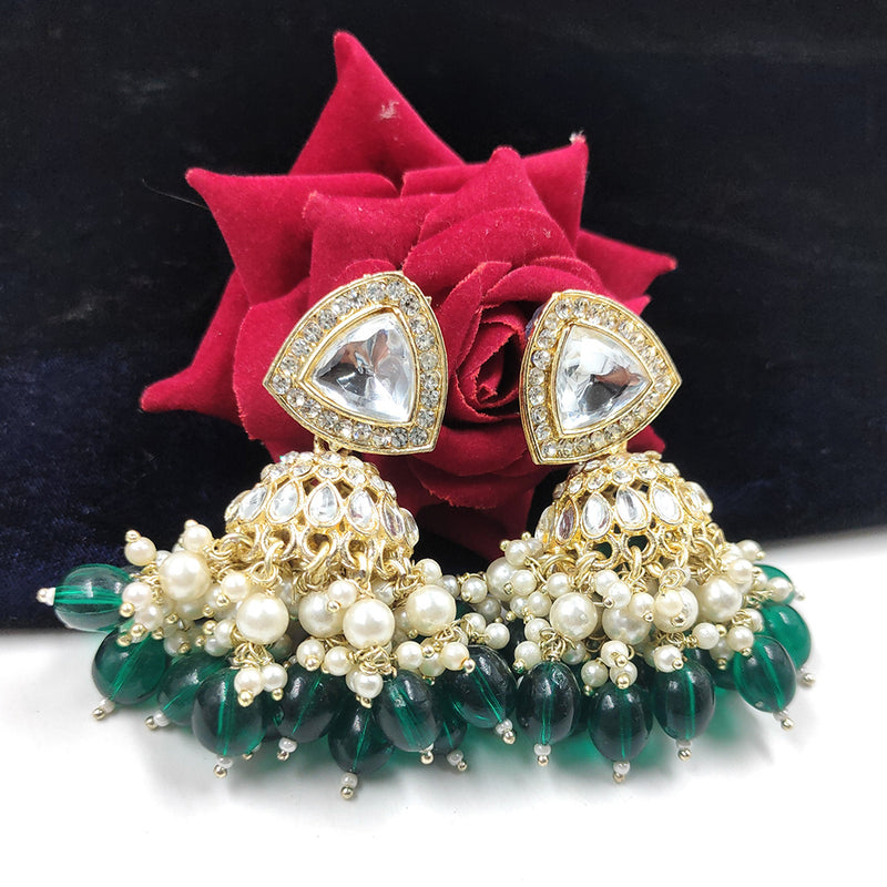 Gehana Mahal Gold Plated Crystal Stone And Pearl Jhumki Earrings