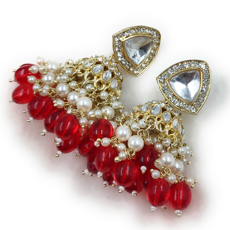 Gehana Mahal Gold Plated Crystal Stone And Pearl Jhumki Earrings