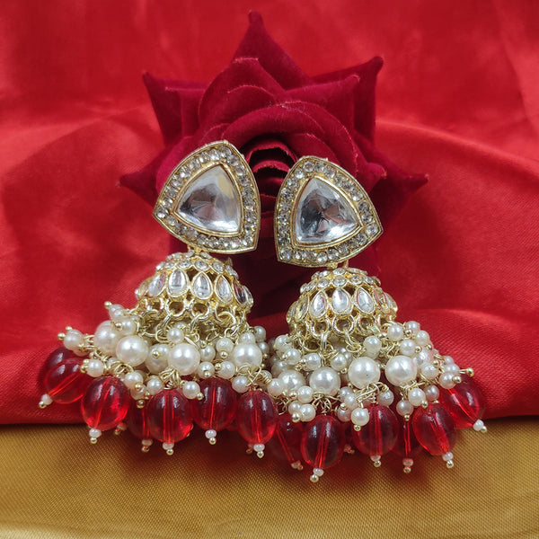 Gehana Mahal Gold Plated Crystal Stone And Pearl Jhumki Earrings