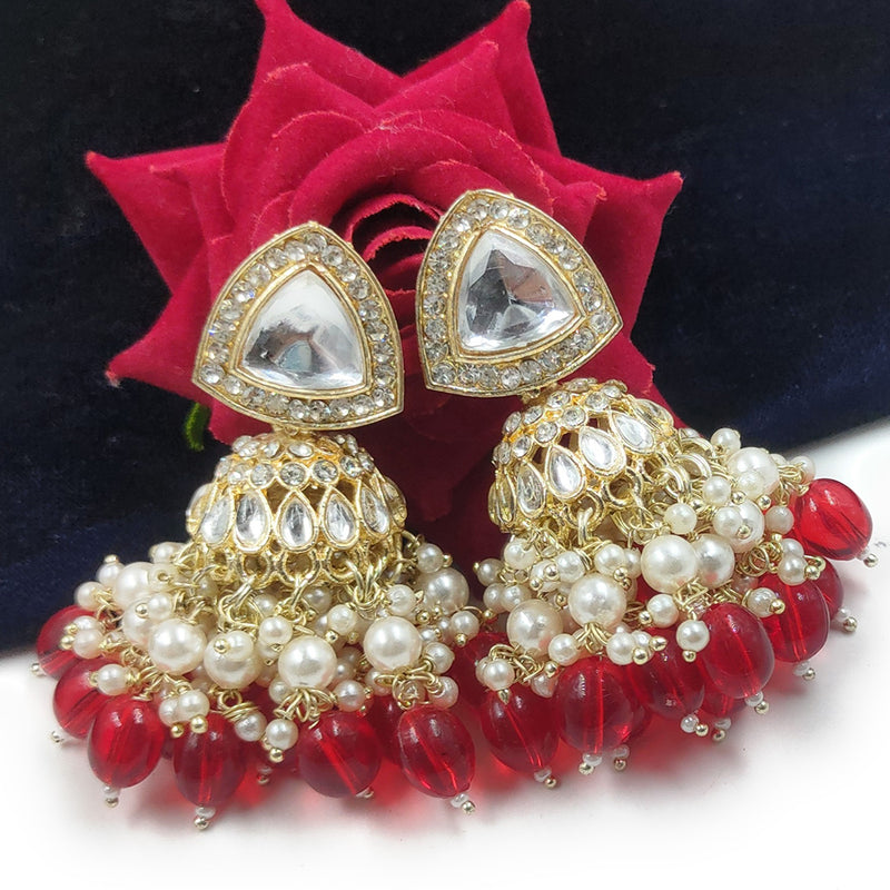 Gehana Mahal Gold Plated Crystal Stone And Pearl Jhumki Earrings