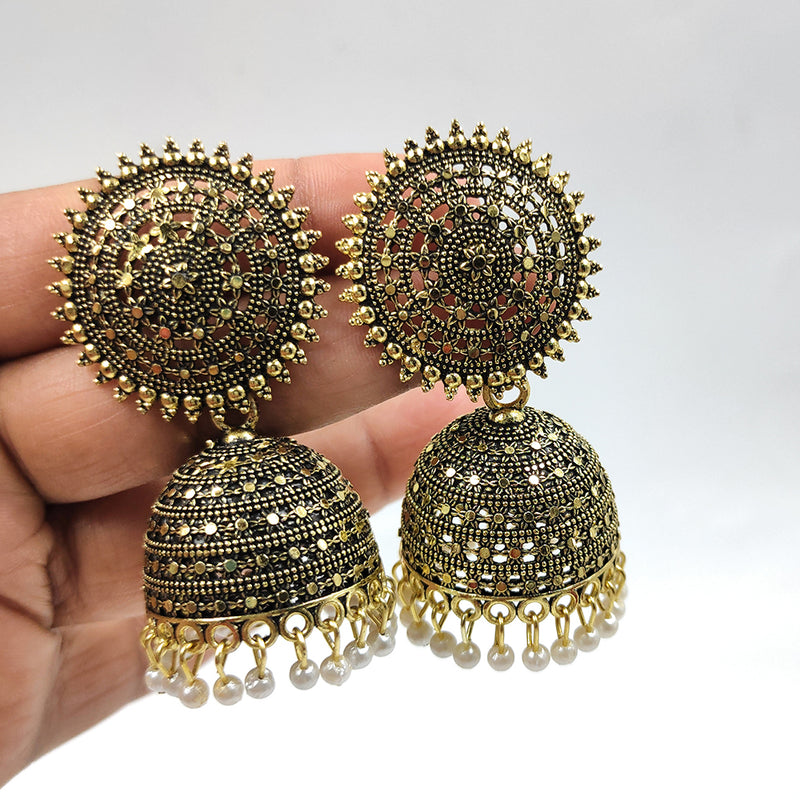 Gehana Mahal Mehndi Polish Pearl Jhumki Earrings