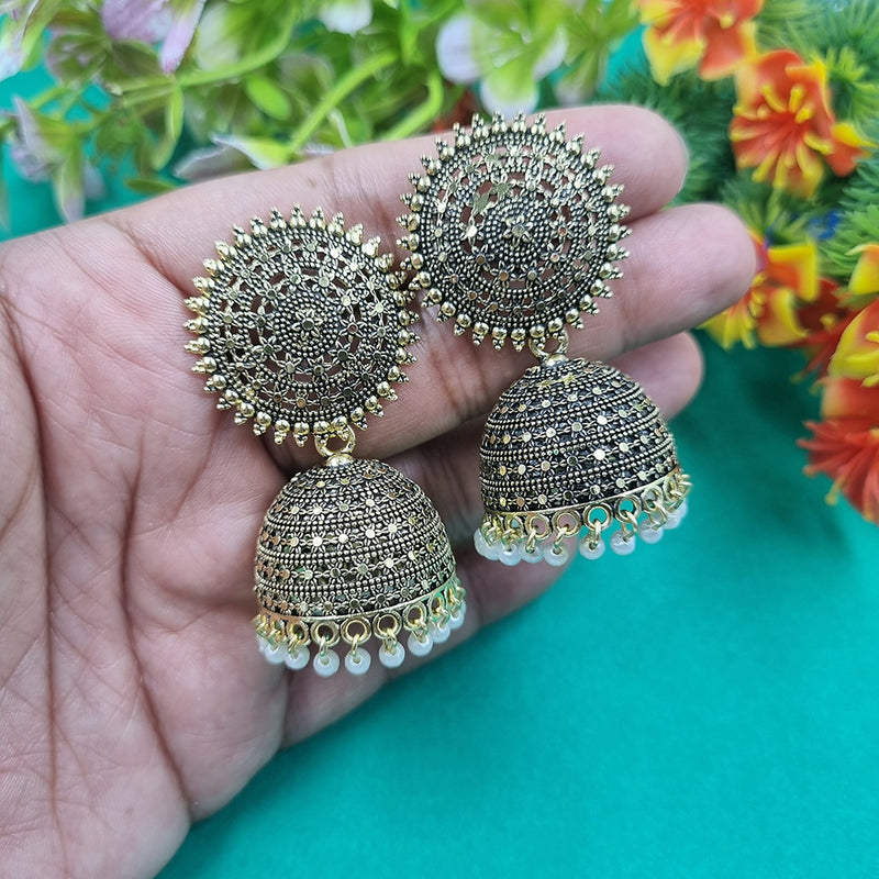 Gehana Mahal Mehndi Polish Pearl Jhumki Earrings