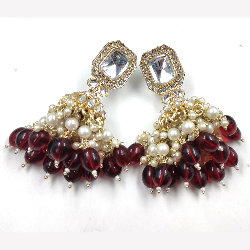 Gehana Mahal Gold Crystal Stone And Beads Jhumki Earrings