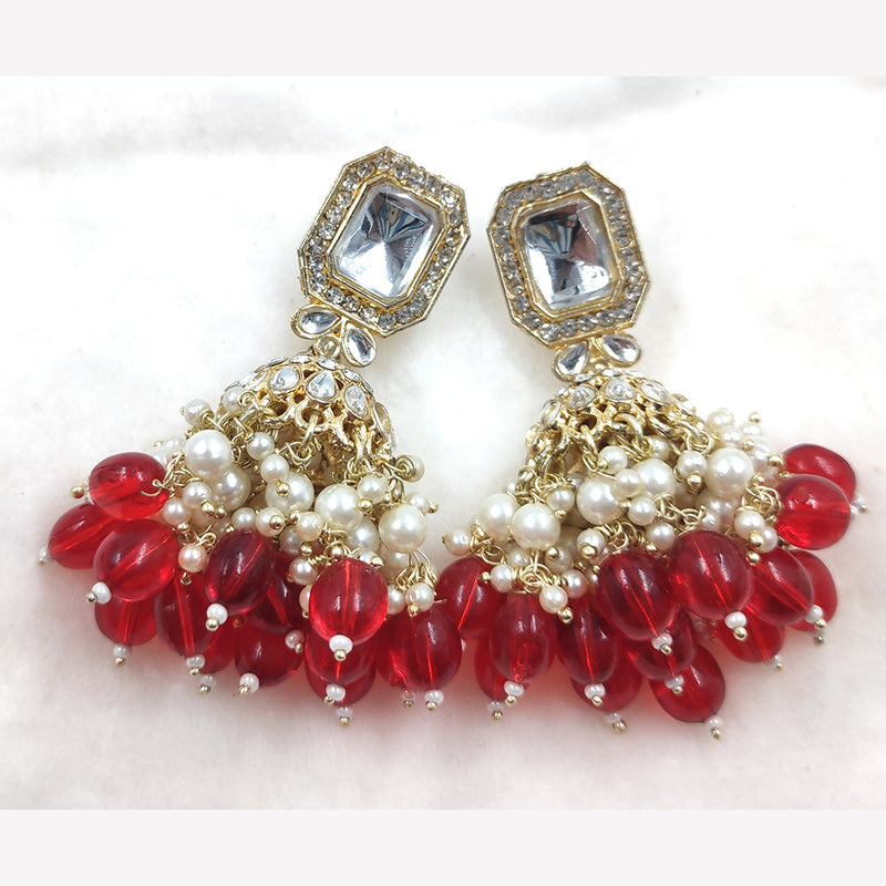 Gehana Mahal Gold Crystal Stone And Beads Jhumki Earrings