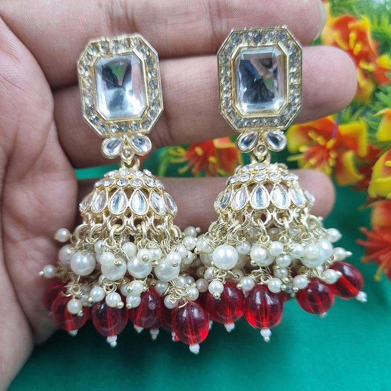 Gehana Mahal Gold Crystal Stone And Beads Jhumki Earrings